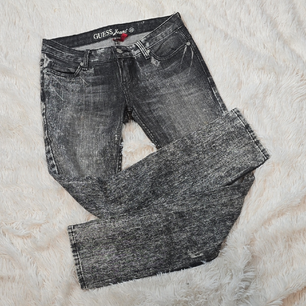 GUESS Black Acid-Wash Straight Skinny Leg Jeans Size 28 EUC